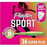 Playtex Sport Tampons Super Plus, with 360 Leak Defense, Fragrance Free, 36ct