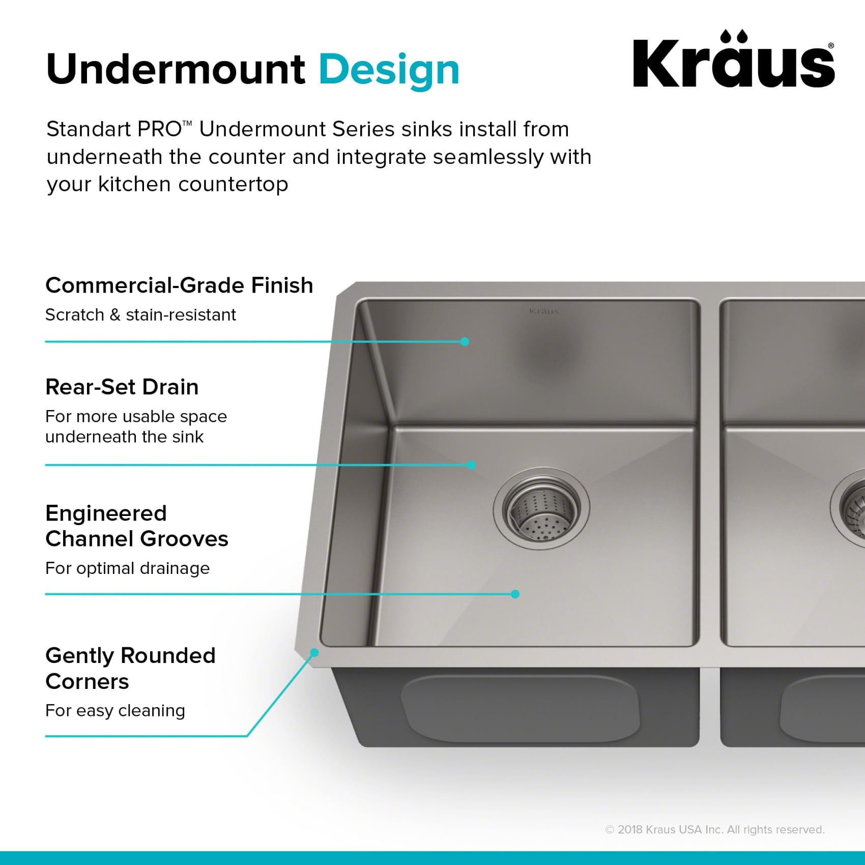 KRAUS Standart Pro 33 -inch Undermount 50/50 Double Bowl 16 Gauge Stainless Steel Kitchen Sink, KHU102-33