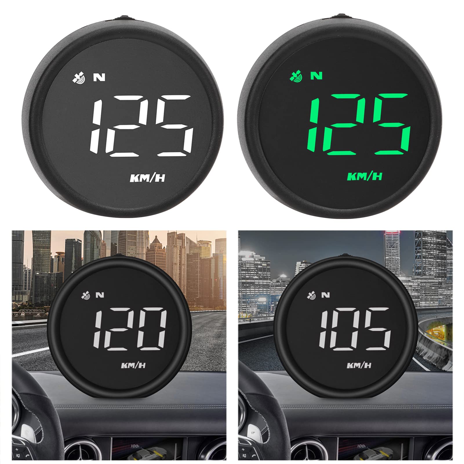 Head Up Display, 2.6in HUD Display GPS Speedometer Multiple Function Overspeed Fatigue Driving Reminder Replacement for Car Motorcycle SUV Van RV Bus (green)