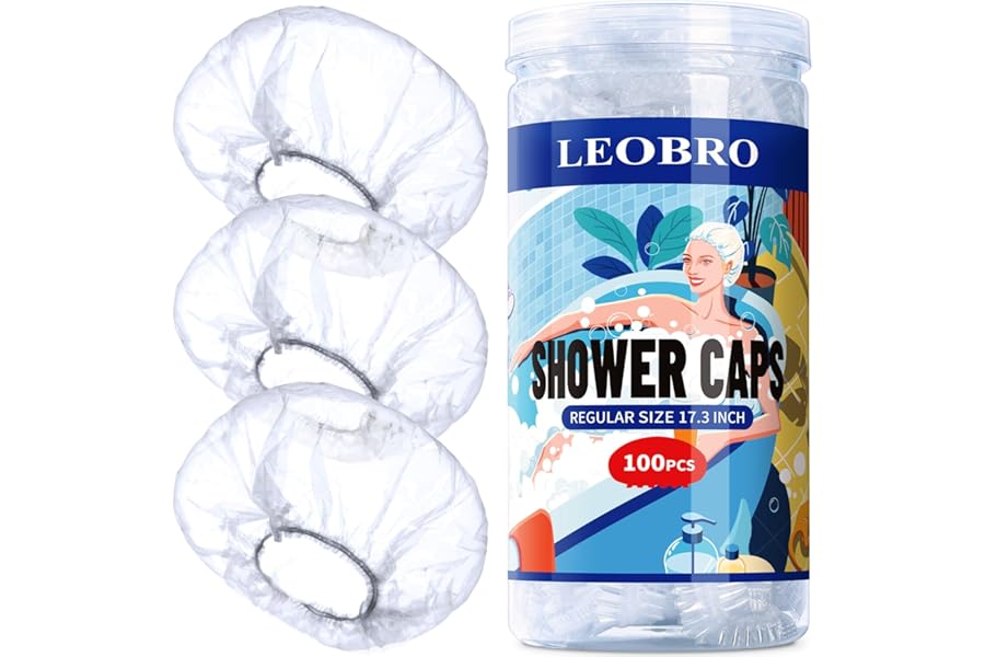 LEOBRO 100PCS Disposable Shower Caps, Shower Caps for Women Disposable, Clear Plastic Shower Cap, Plastic Hair Caps for Hair Treatment, Regular Size 17.3 INCH