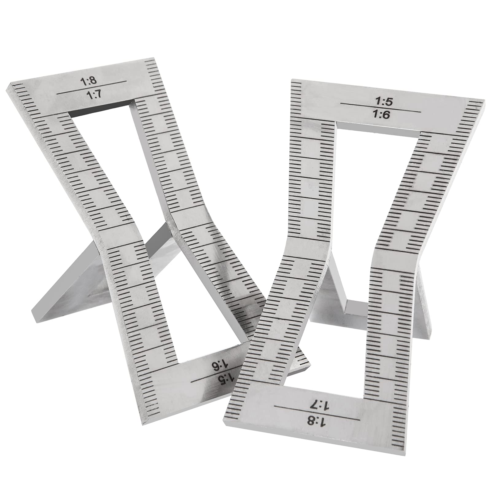 2pcs Dovetail Marker Gauge, Hand Cut Dovetail Guide Tool with Scale, Stainless Steel Wood Joint Jig with Dovetail Template Size 1:5-1:6 & 1:7-1:8 for DIY Woodworking Carpentry Y