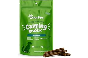 Zesty Paws OraStix for Dogs - Calming Dental Sticks for Stress with Hemp Melatonin Chamomile Dog Healthy Teeth and Gums Calm Composure for Fireworks and Thunderstorms - 12oz