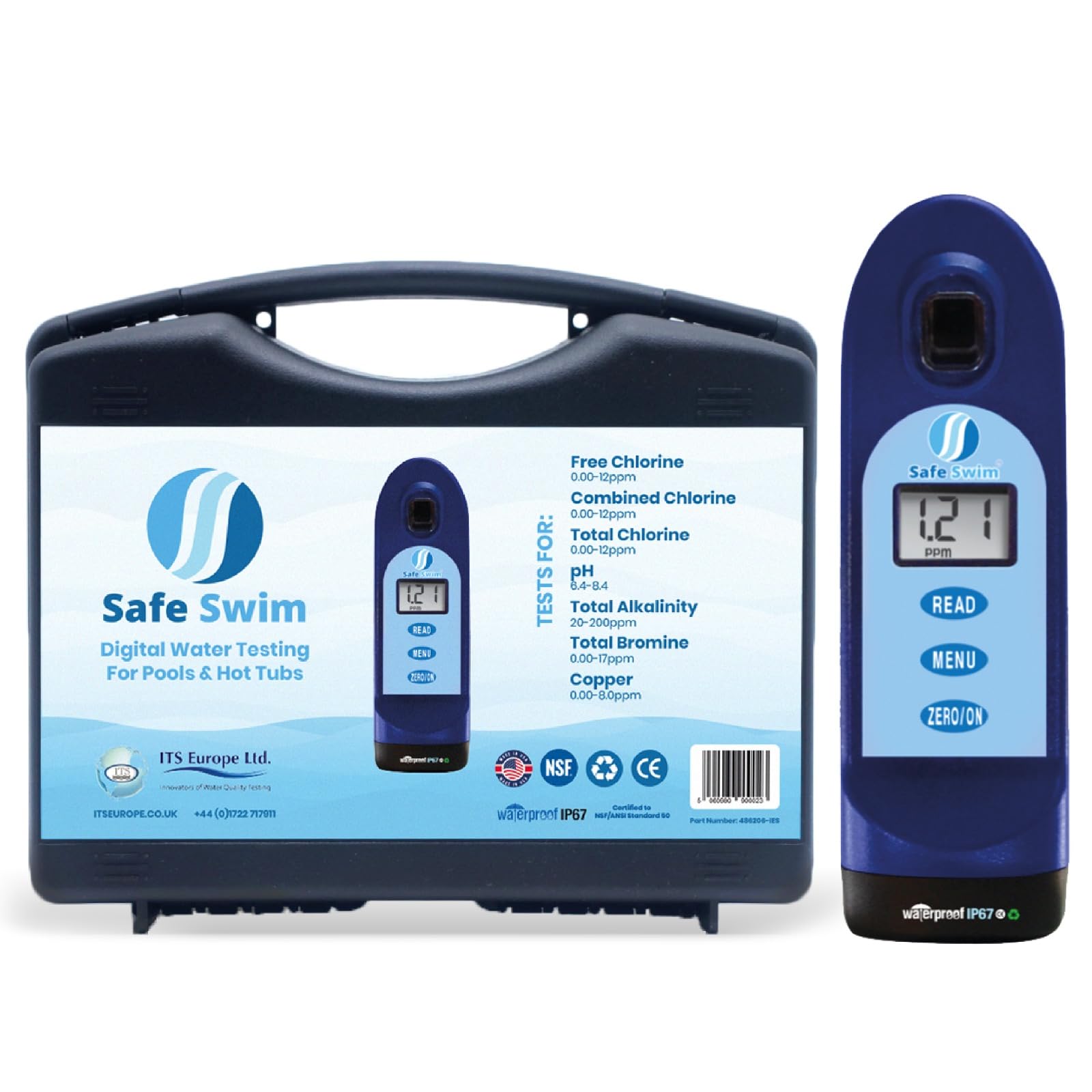 Safe Swim Meter - Digital Testing for Pools & Hot Tubs - Free Chlorine, Combined Chlorine, Total Chlorine, Bromine, Copper, pH, & Total Alkalinity. (Safe Swim Digital Meter)