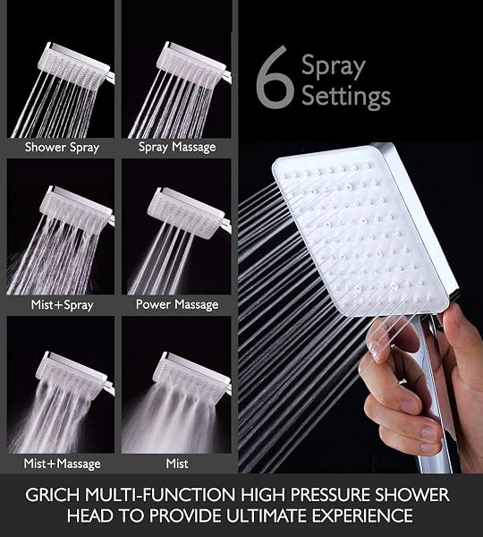 [ 2.5 GPM ] GRICH SHOWER HEAD WITH HANDHELD: 6 SPRAY MODES/SETTINGS HIGH PRESSURE SHOWER HEADS WITH STRETCHABLE 59″ 304 STAINLESS STEEL HOSE AND MULTI ANGLE ADJUSTABLE SHOWER BRACKET