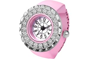 Lancardo Ring Watch for Women and Men Analog Quartz Watch Arabic Numerals Dial Elastic Band Bling Rhinestone Colorful Stretch Band Finger Watch Christmas