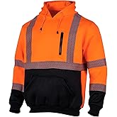 VENDACE High Visibility Reflective Safety Fleece Sweatshirt Hoodies for Men ANSI Class 3 Hi Vis Pullover Hoodie Jacket (Orange,L)