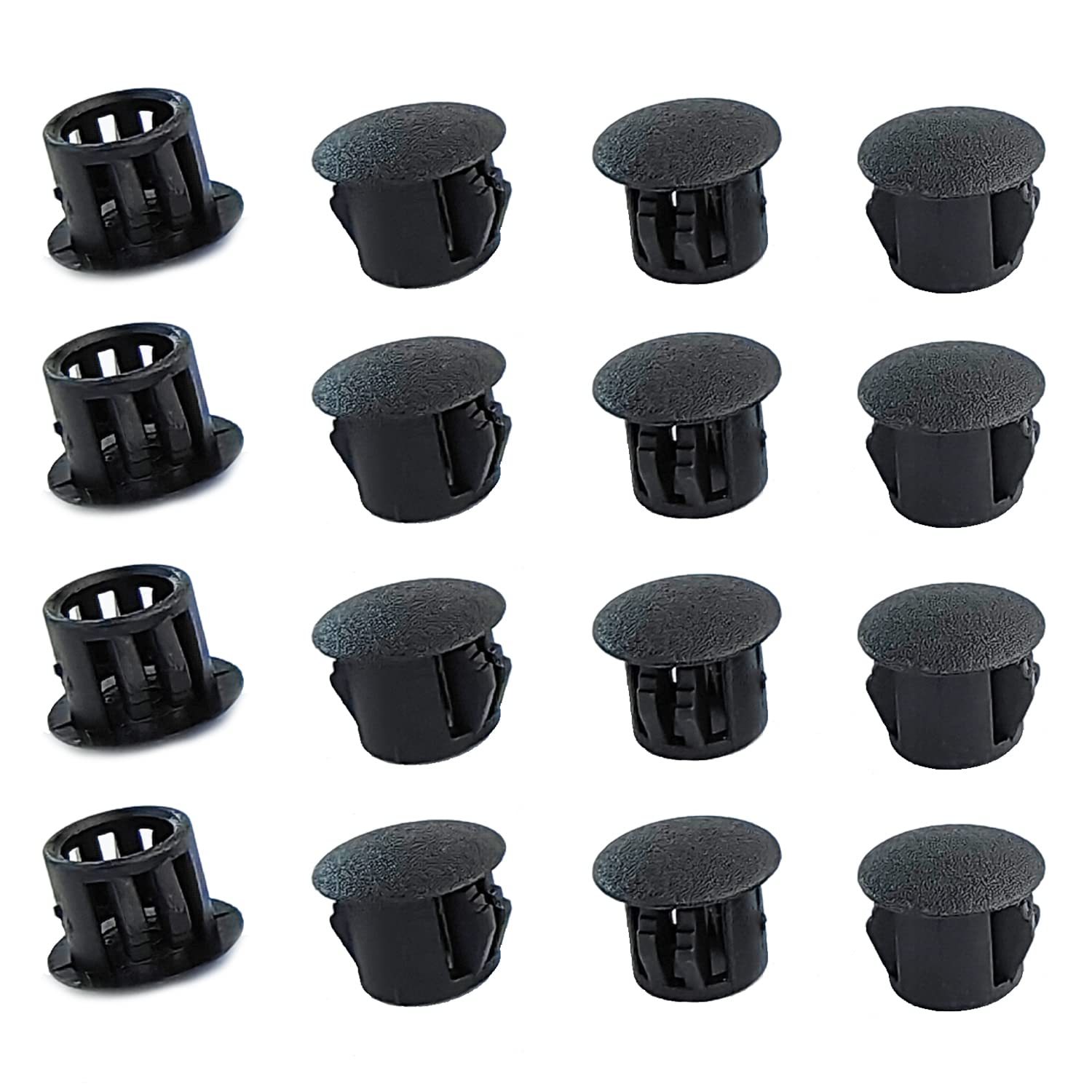 Qrity 20 PCS Plastic Button Plugs, 18mm Round Drill Hole Cover Caps, Snap on Type, Furniture Hole Caps, Black, for Cabinet Desk Table Chair Cupboard Wardrobe