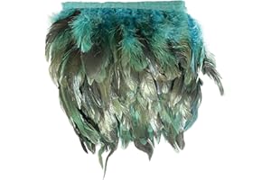 LONDGEN Natural Rooster Feather Width 5-7 inches Craft Feather Fringe Trim Pack of 5 Yard (Turquoise)