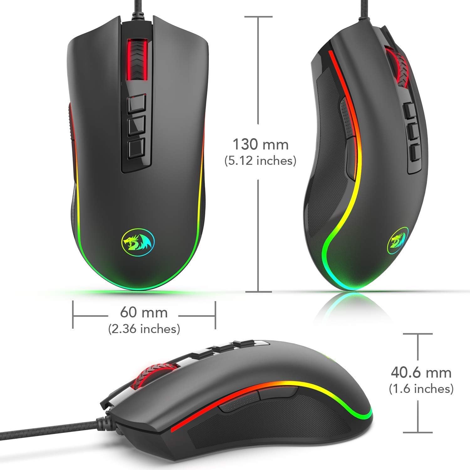 Redragon M711 PC Gaming Mice, Wired Mouse, 7 Programmable Buttons, Customizable RGB Lighting Mouse, 10,000 DPI - Image 4