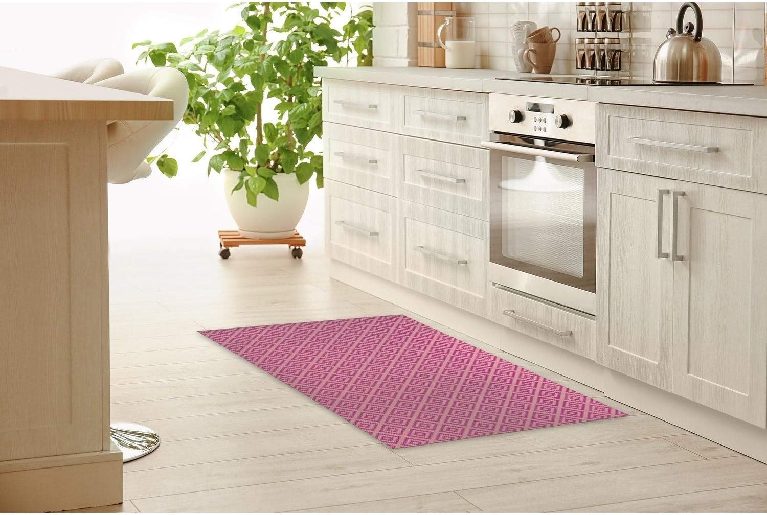 Stairstep Diamond Pink Kitchen Mat by 2.6' X 8' Runner