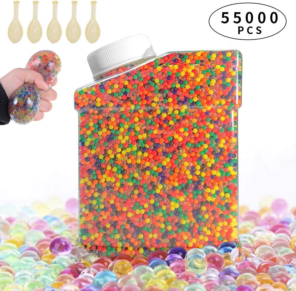 AMAYGA 60000 Pieces Gel Soil Beads,Crystal Water Balls Vase Filler Non-Toxic for Plants,Colorful Water Crystal Beads,Home Decoration (Extra 5 Balloons Included)