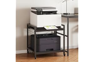 THMINS Large Under Desk Printer Stand, 2-Tier Printer Cart with Heavy-Duty Metal Wheels and Adjustable Shelf, 20 Inches Deep,