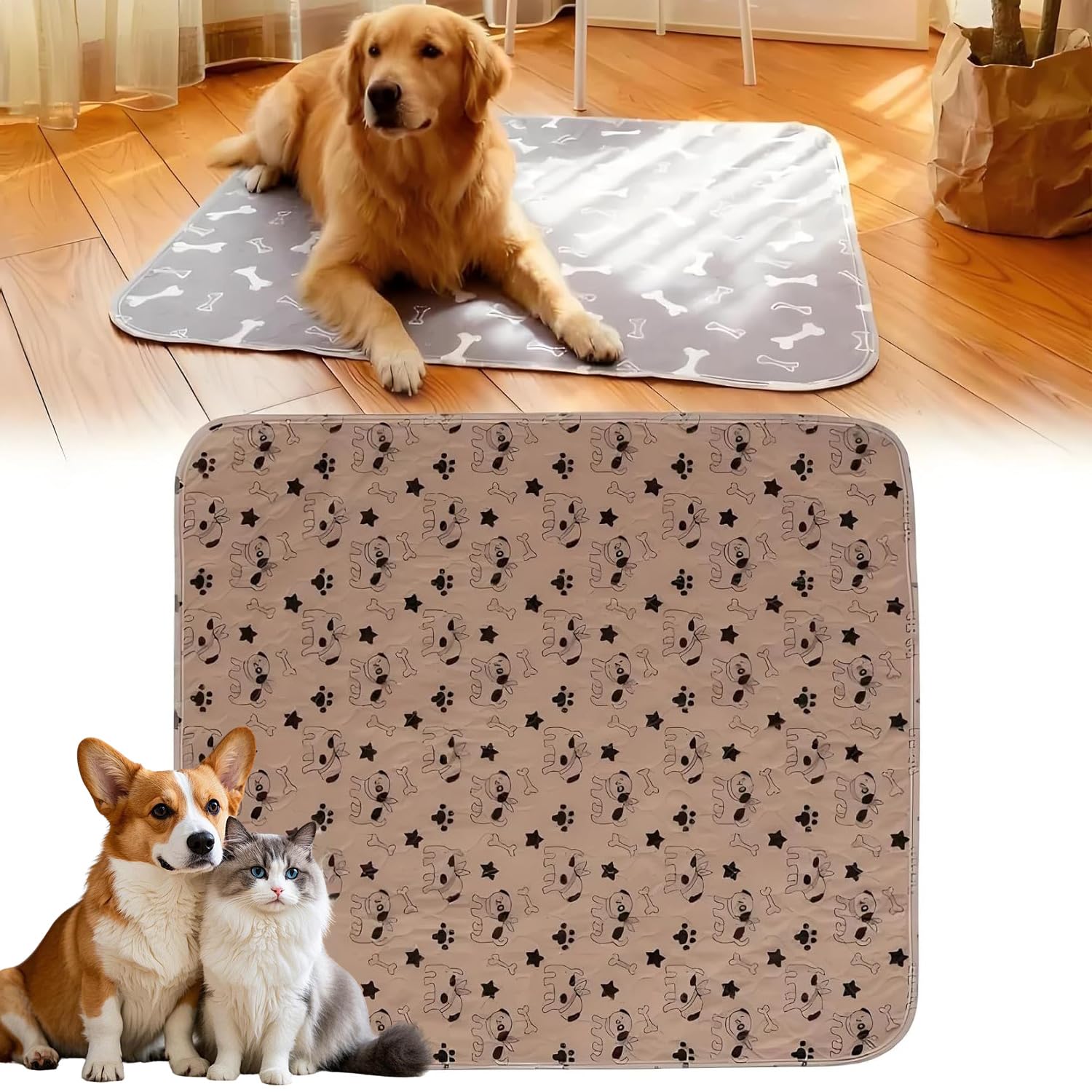 Photo 1 of **Puppy Pads with pheromones, Reusable Puppy Pads for Dogs & Cats, Washable, Durable Leak-Proof & Anti-Slip Pet Training Pads for Home & Travel(Brown-B, M: 23.6" × 15.7")