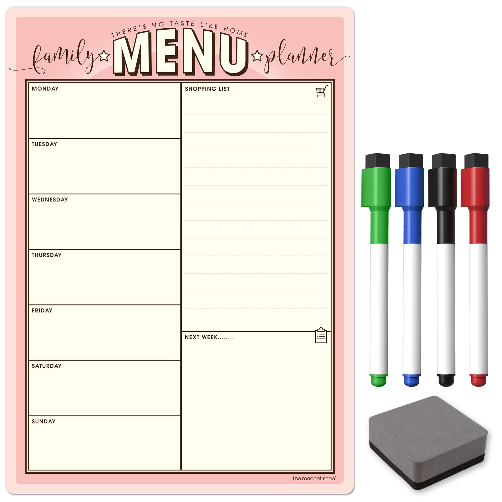 TMS A4 Family Planner Whiteboard for Fridge | Magnetic Weekly Meal Planner and Calendar | use for Food Prep, Shopping Lists and Reminders | Dry Wipe Memo Board for Kitchen | Made in the UK [30 x 21cm]