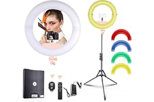 JJ JIANJIN Ring Light Kit and Photography Video Lighting:18 in Outer 55W6700k and 4 Color Filter 416 Led Light Stand Carrying Bag for Camera,Smartphone,YouTube,TikTok,Portrait Shooting (Pink)