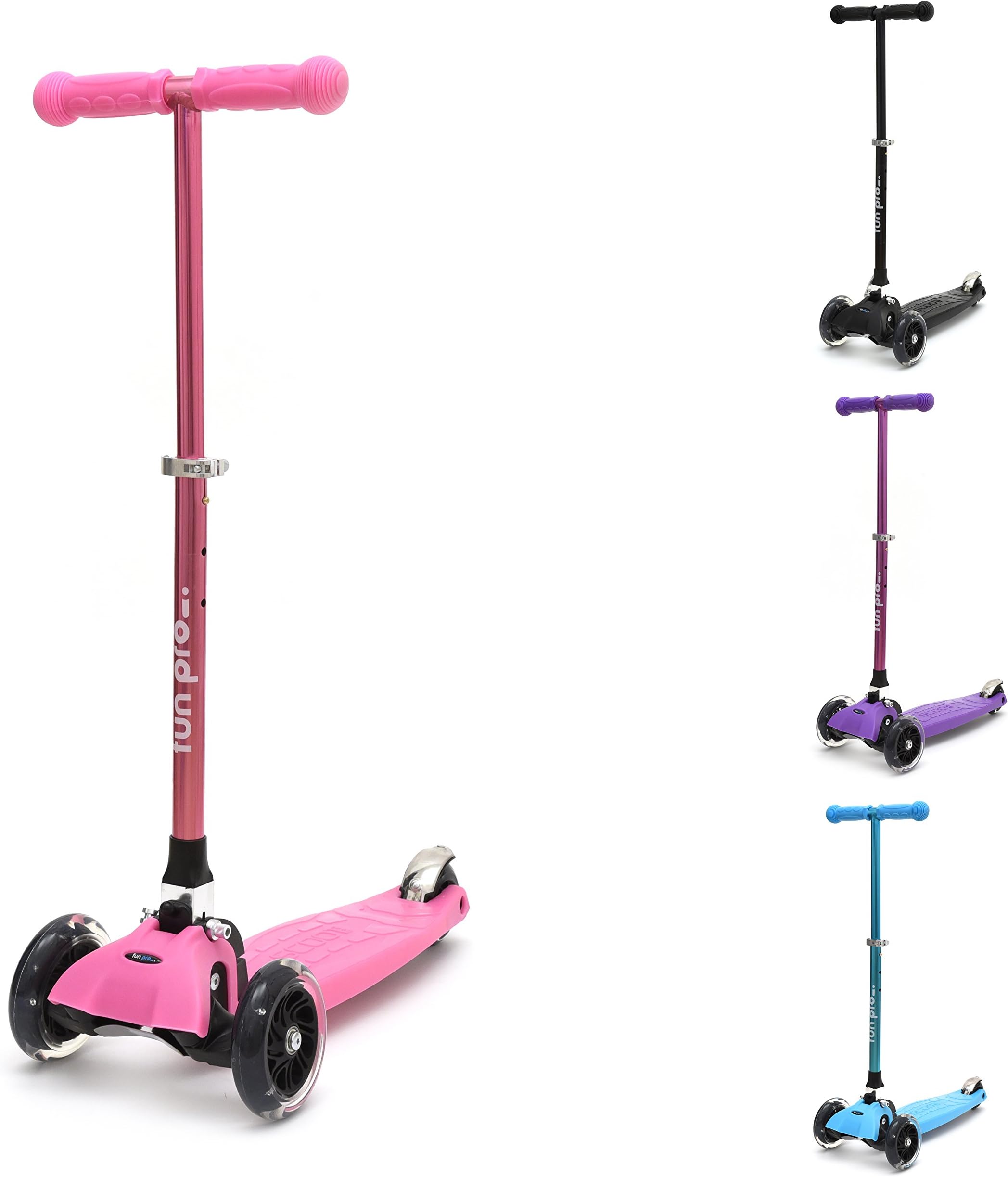 fun pro - Kick Scooter 3 Wheels for Toddlers and Kids - Light Up Three-Wheeled Foldable Micro Scooter for Girls & Boys w/ Bright Light LED Wheels | Best for Children from 2 to 7 Year Old