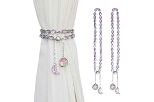 PEDOBO Magnetic Curtain Tiebacks, 2 Pack Crystal Beaded Sun & Moon Pendants Sheers/Draperies Holdbacks for Window Home Office Decor (Purple)