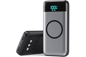 YHO Wireless Portable Charger 40800mAh for iPhone with 3 Built-in Cables,7-in-1 15W Wireless Charging USB C Power Bank, 25W PD QC4.0 Fast Charging Travel Essential Battery Pack for iPhone 17/16/15,Android