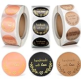 1500 Pieces 1 Inch Handmade with Love Stickers DIY Round Adhesive Labels Round Sealing Stickers Decorative Sticker Tags for Wedding Birthday Party Envelope Seals Baking Packaging Small Business