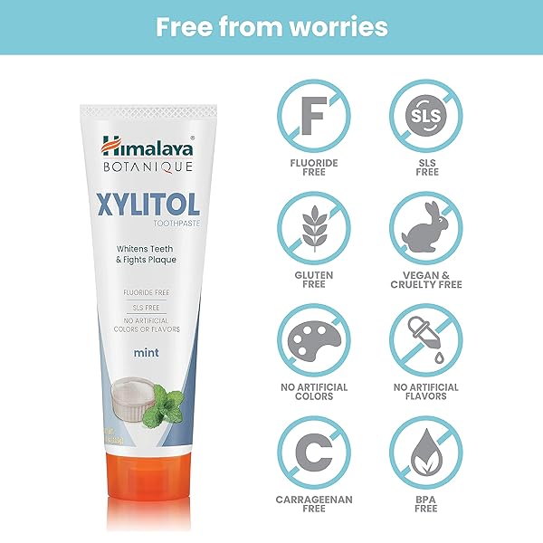 HIMALAYA BOTANIQUE WHITENING ANTIPLAQUE TOOTHPASTE WITH XYLITOL, FLUORIDE FREE, FOR PLAQUE REDUCTION & GENTLE WHITENING, 4 OZ