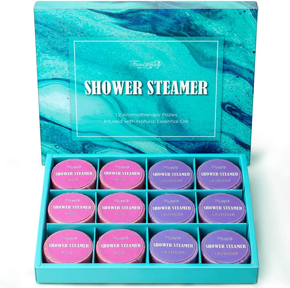 Shower Bombs Gift Set, 12 Aromatherapy Shower Steamers Vapor Tablets for Vaporizing Spa Shower, Bath Bombs for Shower, Shower Melts, Valentine Gift for Men and Women (Lavender& Rose)