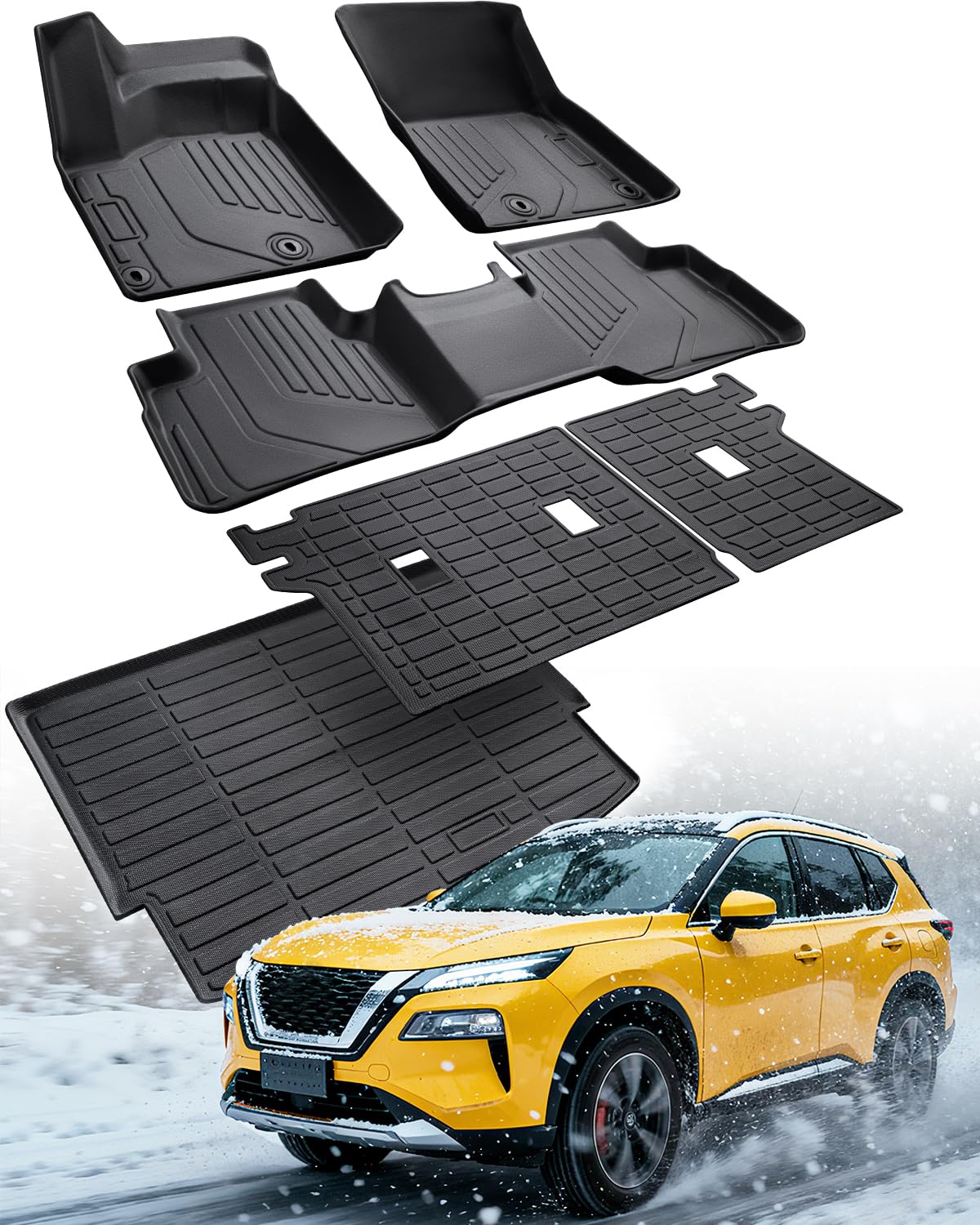 Photo 1 of DiffCar® Floor Mats for Nissan Rogue 2021-2025, All-Weather TPE Car Accessories for Rogue (Floor Mats+Backrest Mats+Cargo Mat, 6PCS,Black)