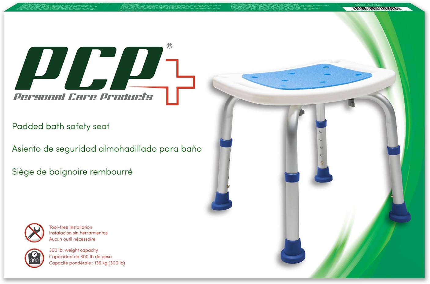 Pcp Bath Bench Shower Chair Safety Seat, Adjustable Height, Stability Grip Traction, Medical Grade Senior Living Spa Aid, Mobility Recovery Support, White/Blue: Health & Personal Care