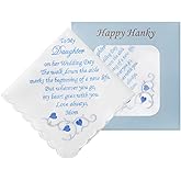Wedding Gift Something Blue Handkerchief, White Cotton Embroidered Handkerchief for Happy Tears Wedding Day Bride Groom Gift