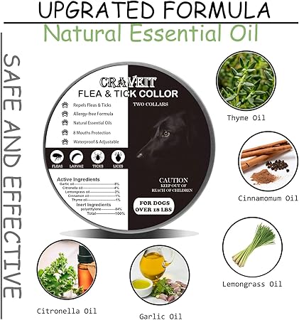 Amazon Com Craveit Flea And Tick Collar For Large Dog Repels Fleas Ticks Natural Essential Oils Allergy Prevention 8 Month Protection Adjustable Waterproof 2 Packs Large Kitchen Dining