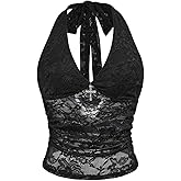 Verdusa Women's Y2k Gothic Goth Halter Top Mesh Sheer Backless Going Out Tops Emo Grunge Clothes Rave Outfits