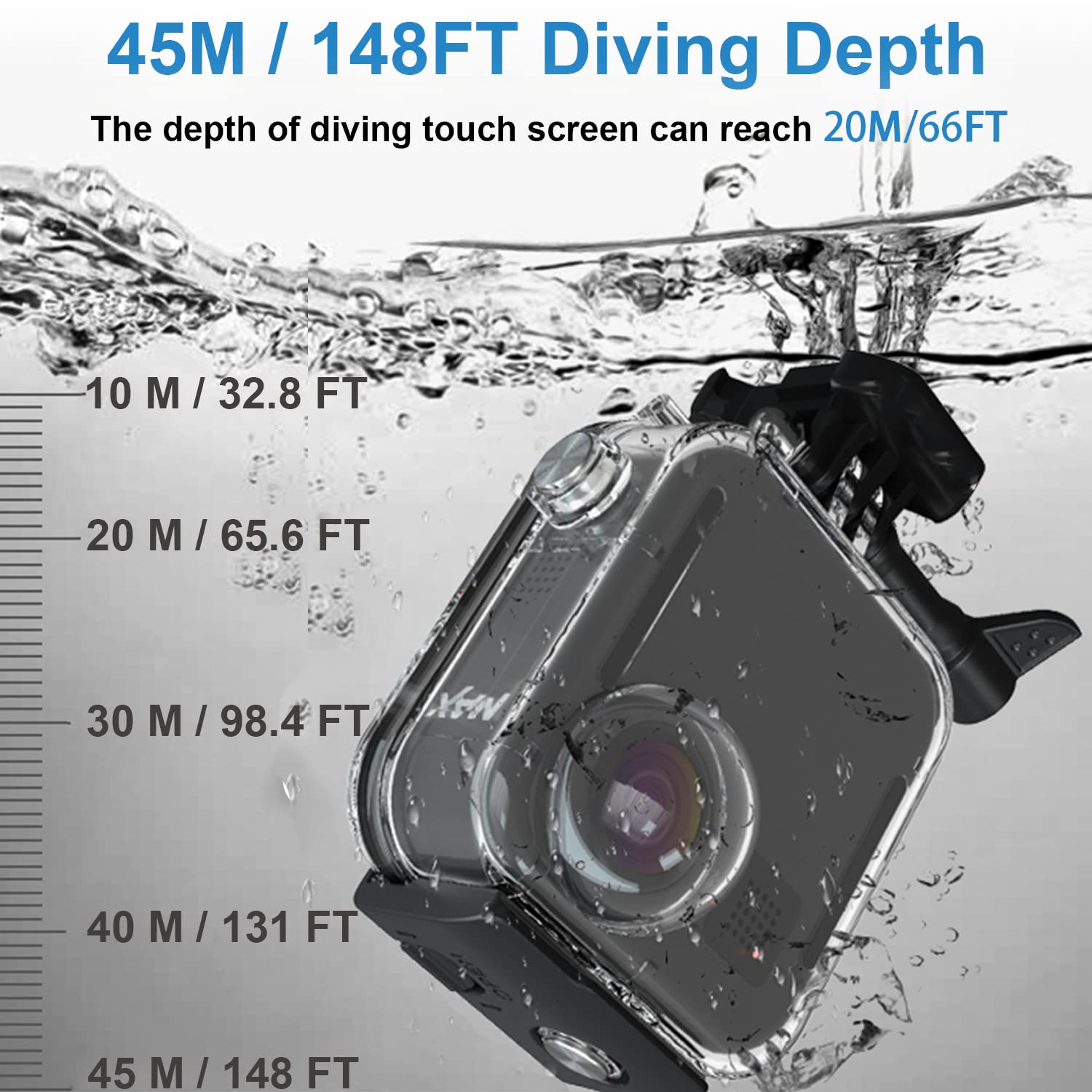 FitStill 147FT/45M Touchscreen Waterproof Diving Case for Go Pro MAX Action Camera,Underwater Protective Shell with Bracket Mount Action Camera Accessories kit(Not for MAX 360 2025)