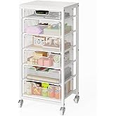 Sbanmao 6 Drawers Utility Cart, Rolling Storage Cart with Wooden Tabletop, Storage Drawer Cart on Lockable Wheels, Craft Cart for Bedroom, Classroom, Office, White
