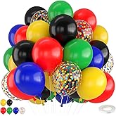 Red Blue Green Black Balloons,12 Inch Blue Red Yellow Black Balloon with Confetti Balloons for Theme Birthday Baby Shower Party Decorations