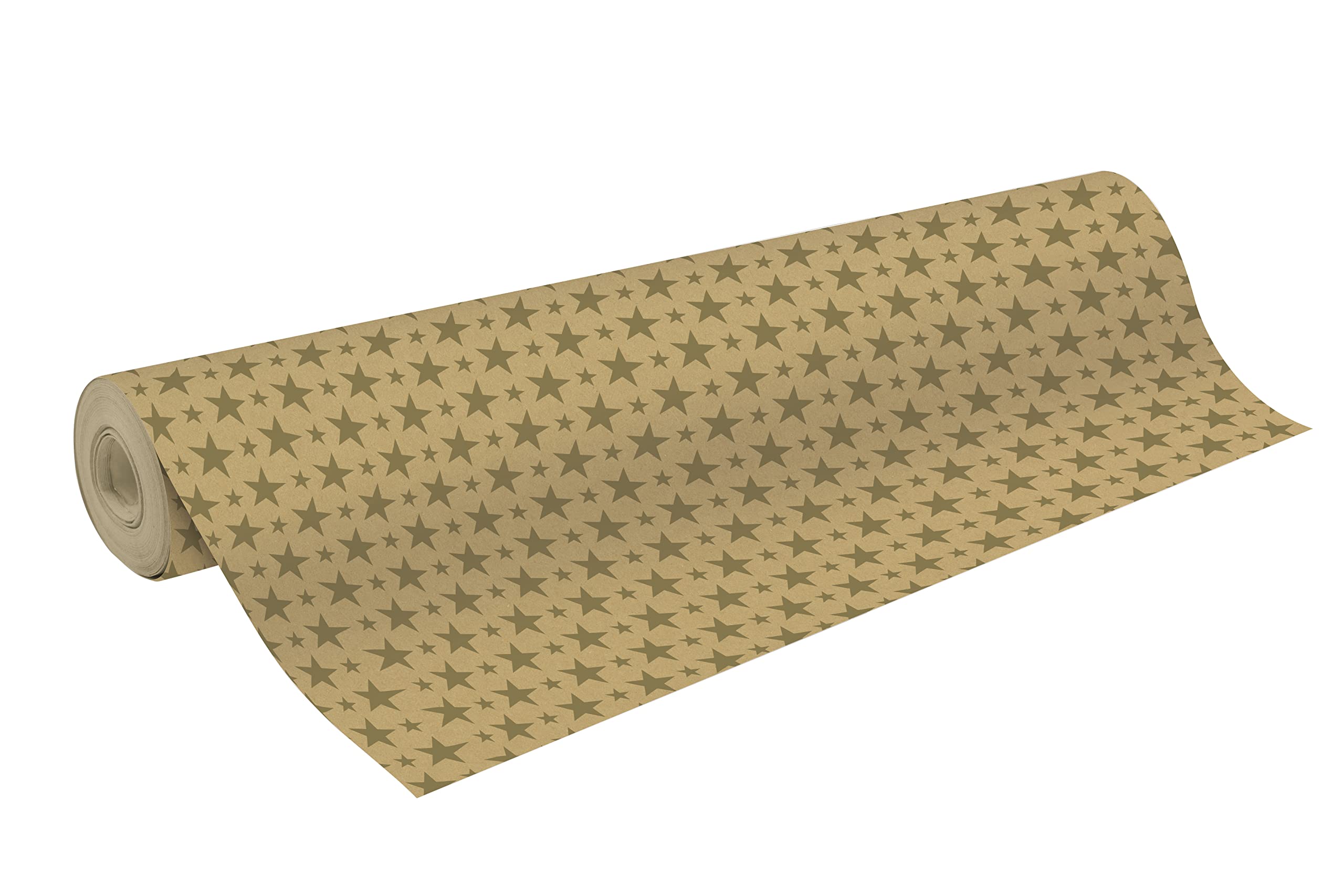 Clairefontaine 223905C - A Reel of Gift Paper - Raw Kraft Paper 70g - Dimensions: 50x0,70m - Pattern: Golden stars- wrapping, ideal for professional packaging โ image 1