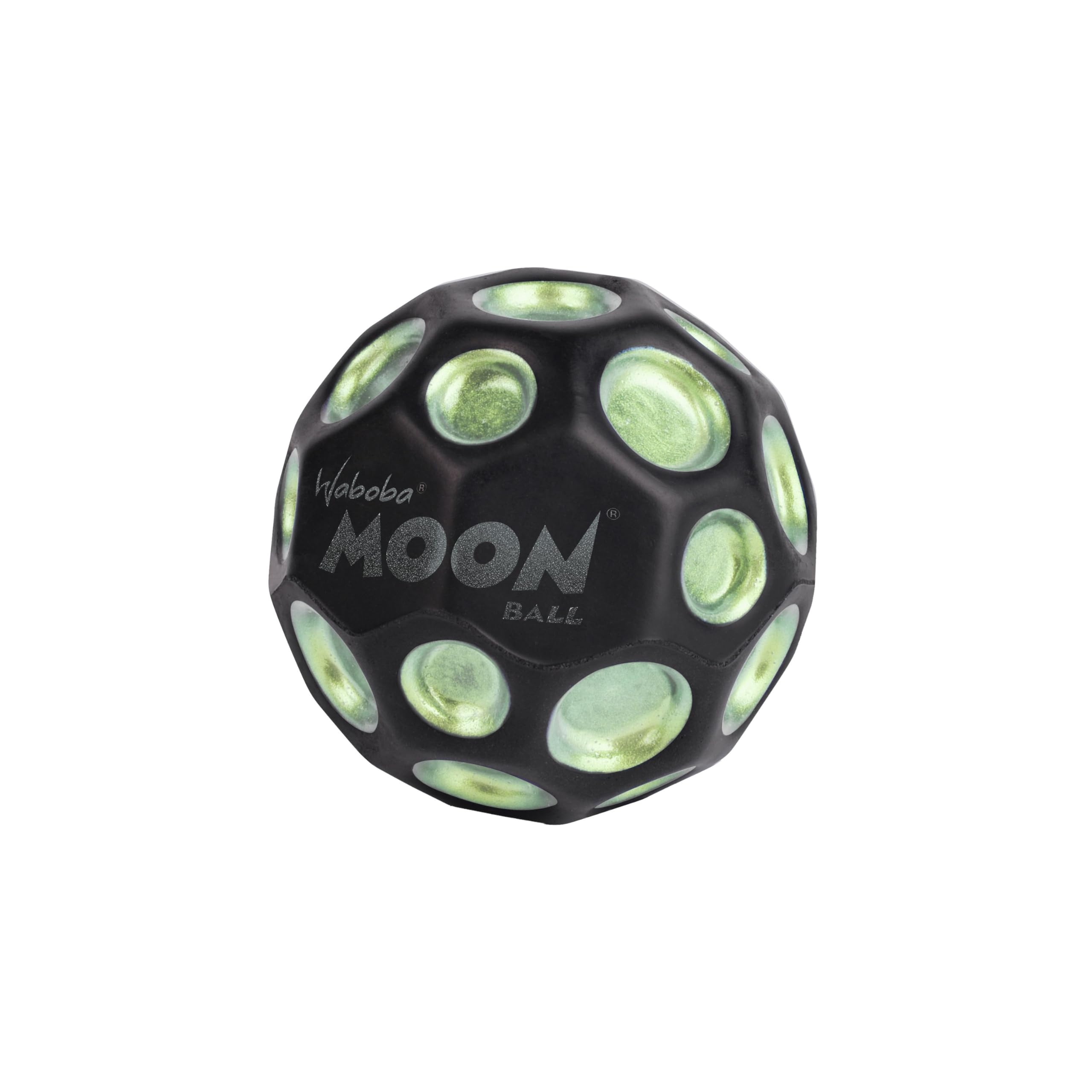 Sunflex x Waboba Moon Ball Dark Side Green | Springball | Jumping Rubber Ball | Play Ball | Ballcrater Generate Popping Sound | Easy to Grab | Flummies for Kids | Bouncing Ball