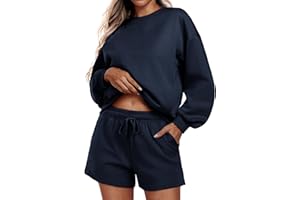 PINSPARK Two Piece Sets for Women 2024 Fall Outfits Sweatsuit 4 Pockets Sweat Short Sets Casual Matching Set Travel Tracksuit