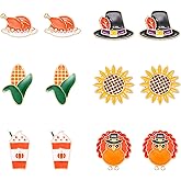 Thanksgiving Stud Earrings for Women Enamel Pumpkin Candy Corn Fall Earrings Cute Turkey Maple Leaf Dangle Earrings Autumn Holiday Party Accessory Jewelry Gifts