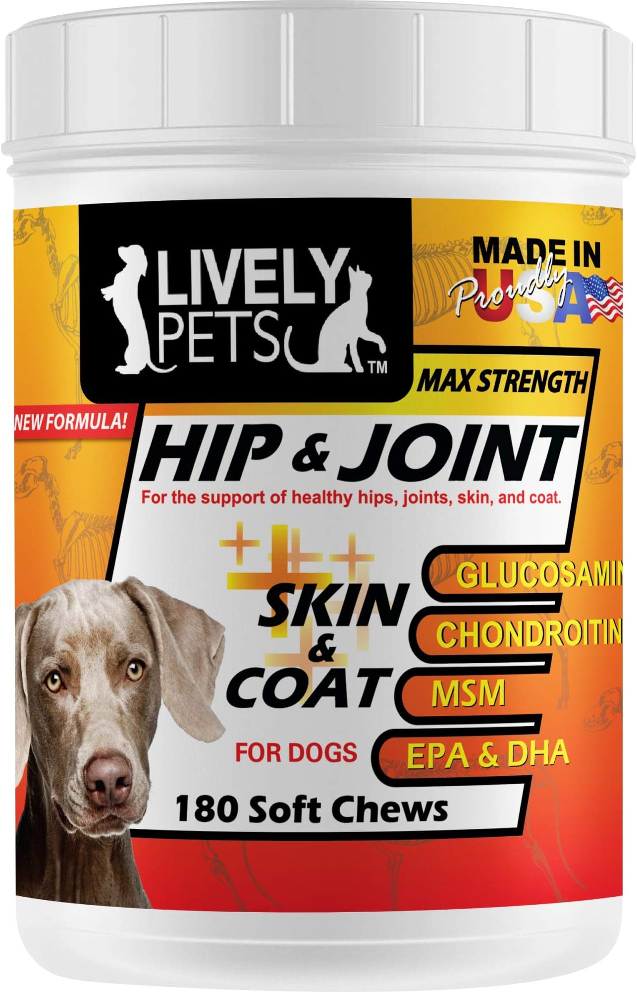 Lively Pets Hip and Joint Supplements + Skin and Coat with Glucosamine and MSM for Dogs