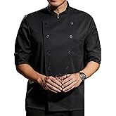 KITCHIEF Chef Coat Stretch Lightweight Chef Jacket Soft Black Chef Coat Men Half Sleeve Chef Uniform for Kitchen,Restaurant