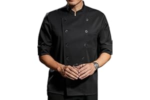 KITCHIEF Chef Coat Stretch Lightweight Chef Jacket Soft Black Chef Coat Men Half Sleeve Chef Uniform for Kitchen,Restaurant
