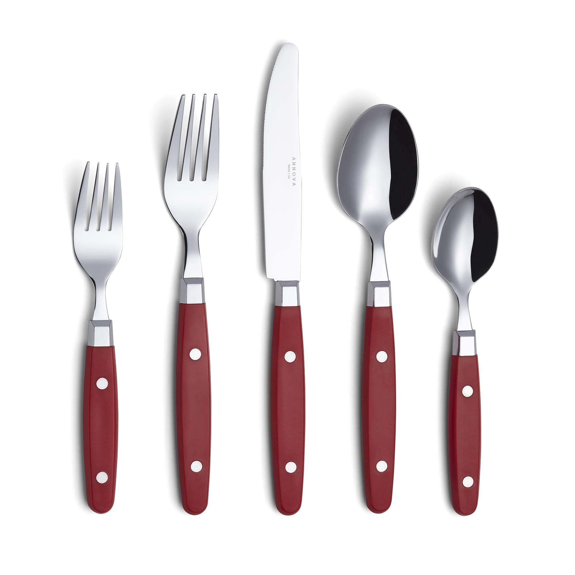 Annova Cutlery Set 20 Pieces Stainless Steel Color Handle with Rivet/Retro Style Flatware (Red) — image 1