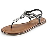DREAM PAIRS Women's Flat Sandals Dressy Summer Stappy Comfortable Ankle Elastic T-Strap Beach Thong Sandals