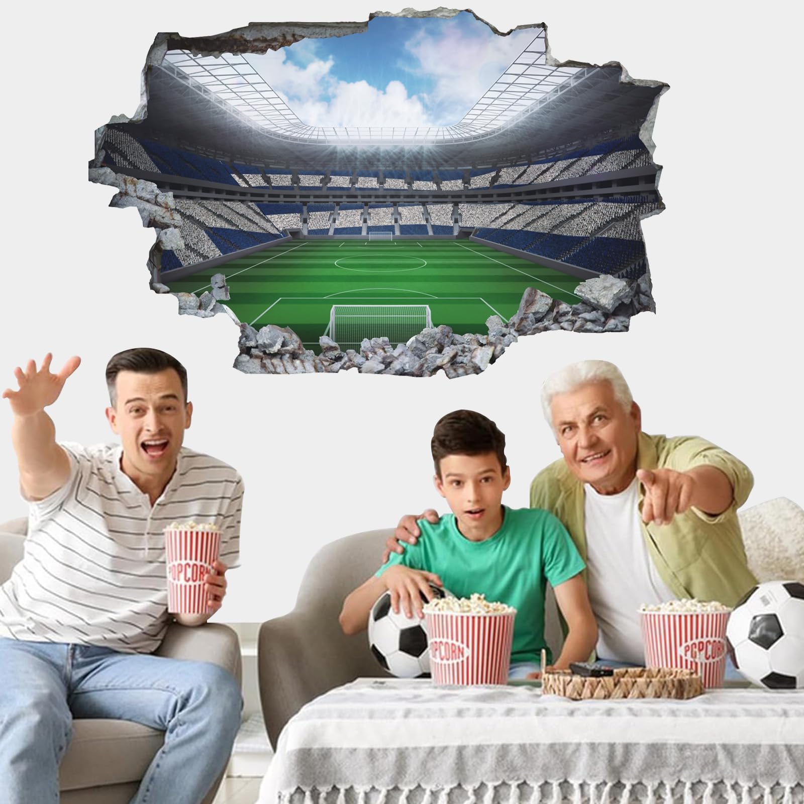ANHUIB Large 3D Football Wall Stickers - Boys Room Wall Art Decal for Teenagers