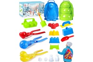 DISHIO Snow Toys, Winter Snow Toys Ball Maker Tool Kit for Kids Toddlers, Snowman Kit with Storage Bag Duck Heart Soccer Shape Molds Penguin Castle Snow Clips Snowman Snow Brick Fort Snow Shovel