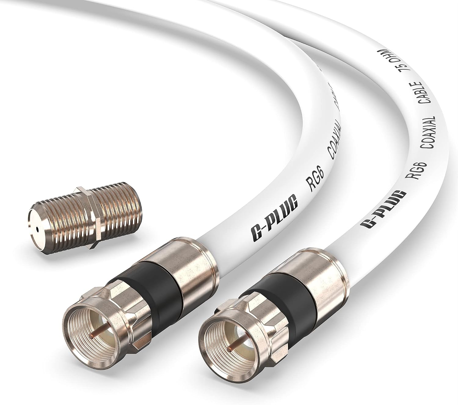 G-PLUG 6FT RG6 Coaxial Cable Connectors Set – High-Speed Internet, Broadband, Digital TV Aerial, Satellite Extension – Weather-Sealed Double Rubber O-Ring and Compression Connectors – White