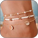 QILVYTH Bead Ankle Bracelets for Women Waterproof Adjustable Boho Shell Anklet Summer Beach Seashell Conch Foot Jewelry Accessories