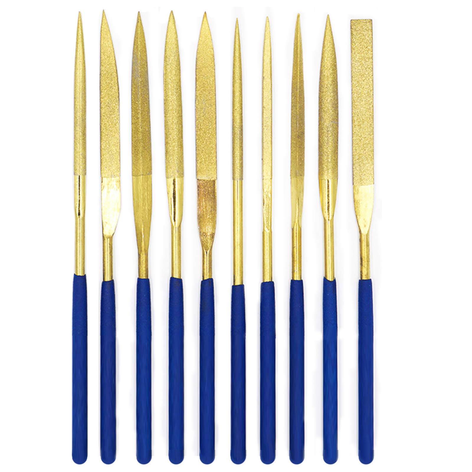 10 Pcs Diamond Needle File, Titanium Coated Diamond Needle File Set, 3 x 140mm Mini Modelling Files 140 mm Diamond File for DIY Woodworking Metal Plastic Glass Jewelry