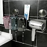 Wall Toothbrush Holder for Bathroom Aluminum Self Adhesive Suction Tooth Brush Holder,4 Slots Toothbrush Set Storage Organizer for Toothbrush, Toothpaste, Razor and Comb Etc Bathroom Storage