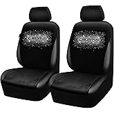 CAR PASS Velour Rhinestone Bling Seat Covers Front Seats Only Velvet, Warm Winter Breath Summer Soft Short Plush Universal for SUV Trucks Van Cute Women Sparkle, 2 Seat 2PCS Black Silver Diamond