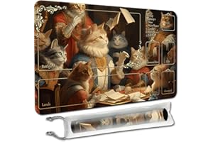 APRIL SPACE MTG Playmat (Stitched) Size 24x14in Free Storage Bags - Ideal for Card Game Enthusiasts TCG Playmat Mouse Pad with Card Zones (Noble Cat,with Zone)